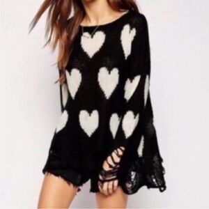 Wildfox White Label Love Lennon Sweater ~ in Black w/ Off-White Heart 🤍